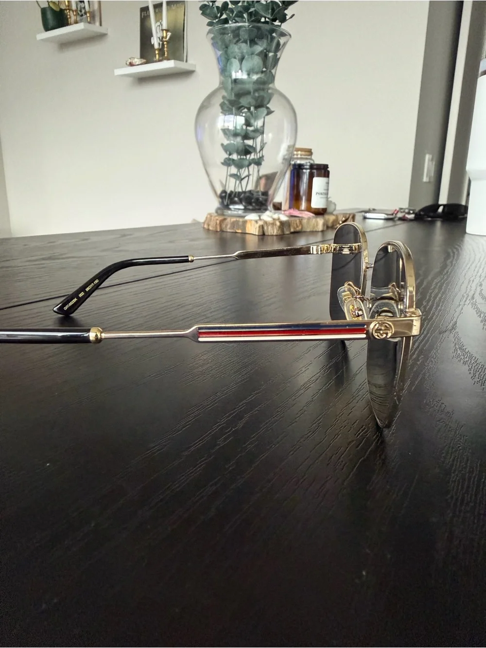 Gucci Gold Frame Black Lens Square Aviator Sunglasses